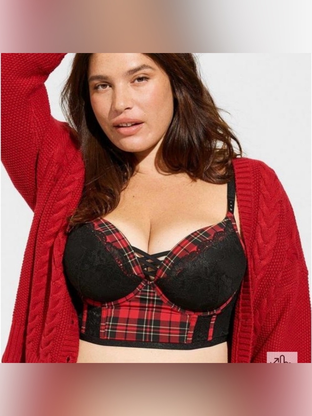 Torrid Noelle Plaid Jester Red XO Plunge Push-Up Bra Size 44C